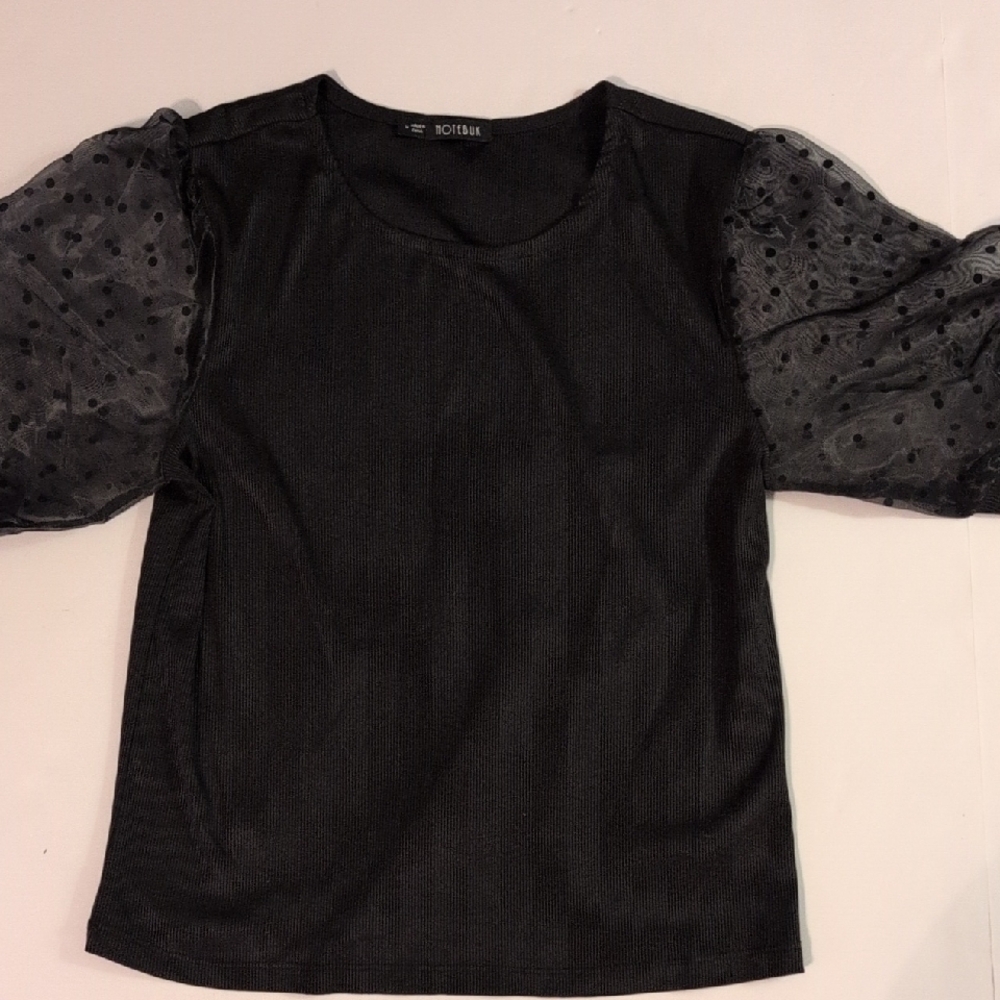 Elegant Black Blouse with Sheer Sleeves